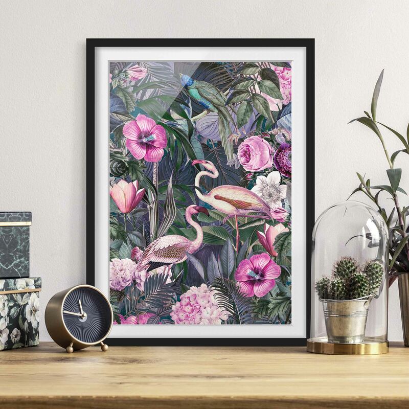

Póster enmarcado - Colorato collage - Fenicotteri Rosa In The Jungle Dimensión LxA: 24cm x 18cm, Marco: Negro