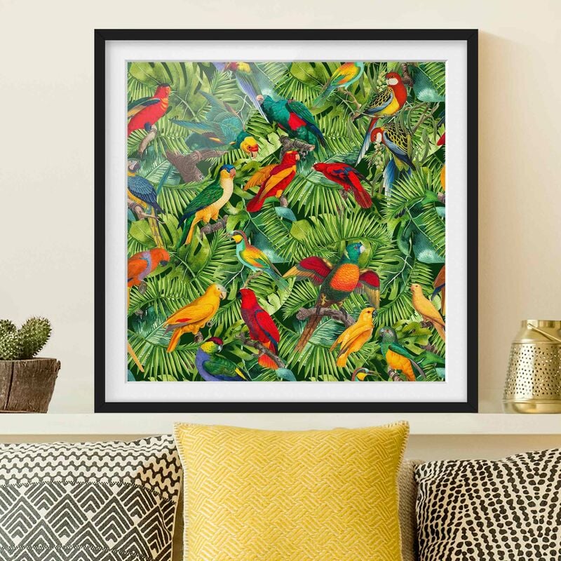 

Póster enmarcado - Colorato collage - Parrot In The Jungle Dimensión LxA: 20cm x 20cm, Marco: Negro