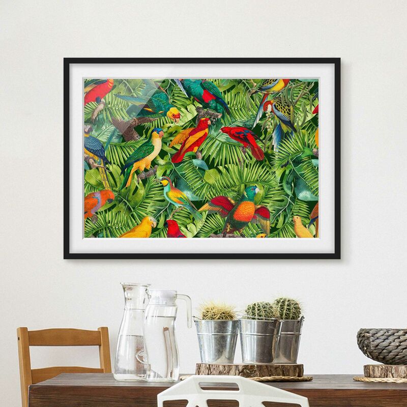 

Póster enmarcado - Colorato collage - Parrot In The Jungle Dimensión LxA: 40cm x 55cm, Marco: Negro