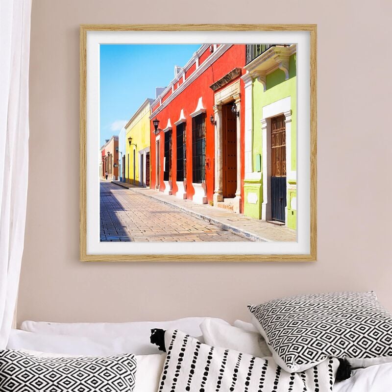 

Póster enmarcado - Colored House Fronts Dimensión LxA: 20cm x 20cm, Marco: Roble