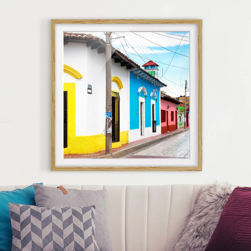 

Póster enmarcado - Colored Road Dimensión LxA: 70cm x 70cm, Marco: Roble