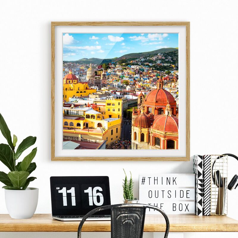 

Póster enmarcado - Colorful Houses Guanajuato Dimensión LxA: 50cm x 50cm, Marco: Roble