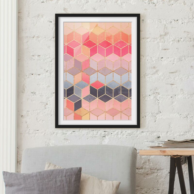 

Póster enmarcado - Colorful pastello oro Geometria Dimensión LxA: 24cm x 18cm, Marco: Negro