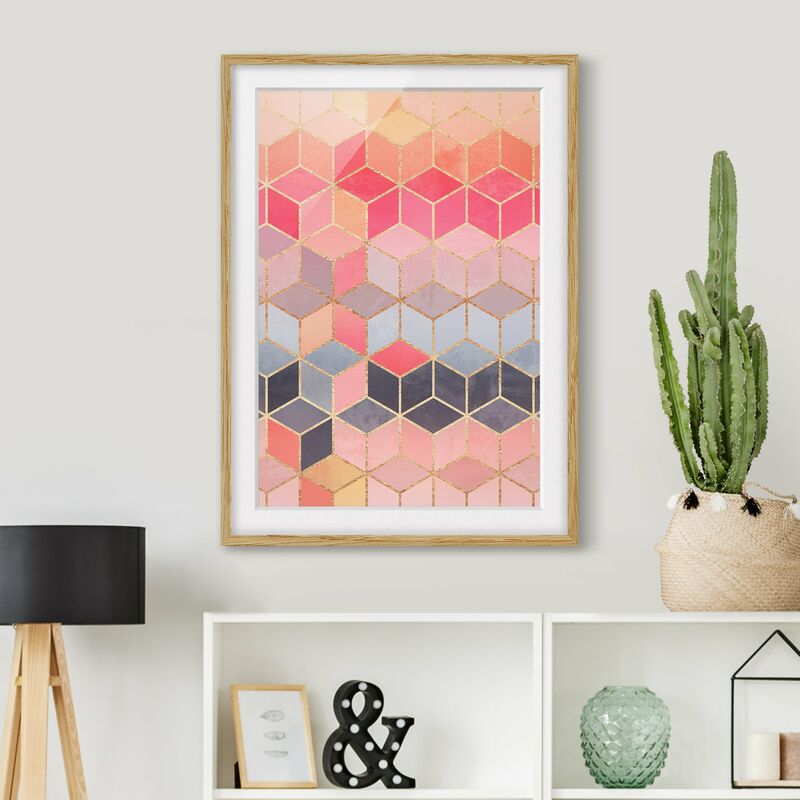 

Póster enmarcado - Colorful pastello oro Geometria Dimensión LxA: 40cm x 30cm, Marco: Roble