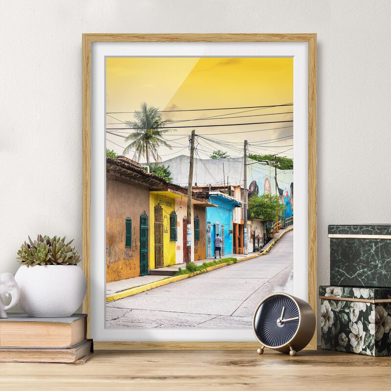 

Póster enmarcado - Colorful Street Sunset Dimensión LxA: 70cm x 50cm, Marco: Roble