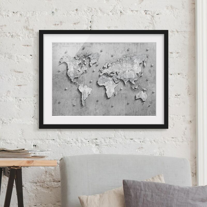 

Póster enmarcado - Concrete World Map Dimensión LxA: 70cm x 100cm, Marco: Negro