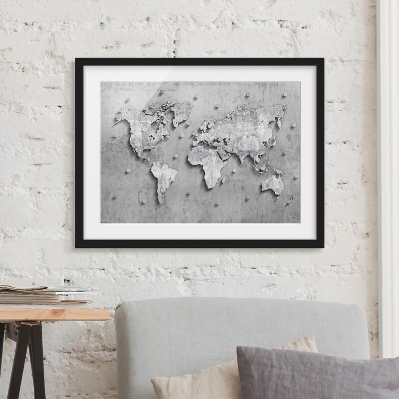 

Póster enmarcado - Concrete World Map Dimensión LxA: 50cm x 70cm, Marco: Negro