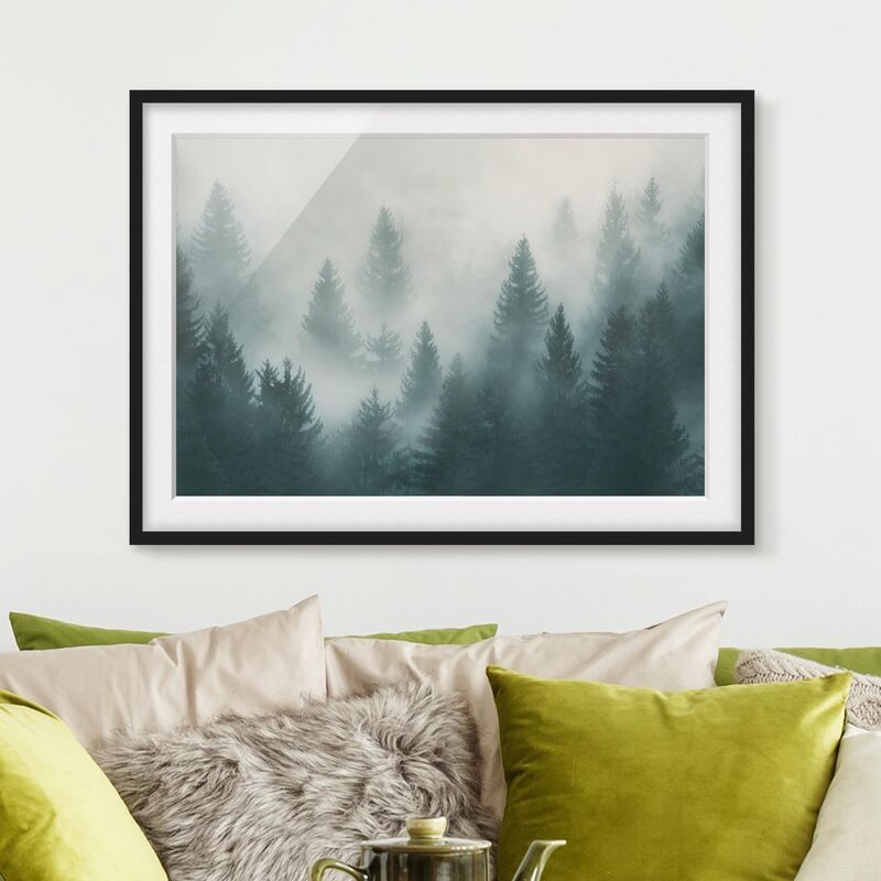 

Póster enmarcado - Coniferous Forest In Fog Dimensión LxA: 70cm x 100cm, Marco: Negro