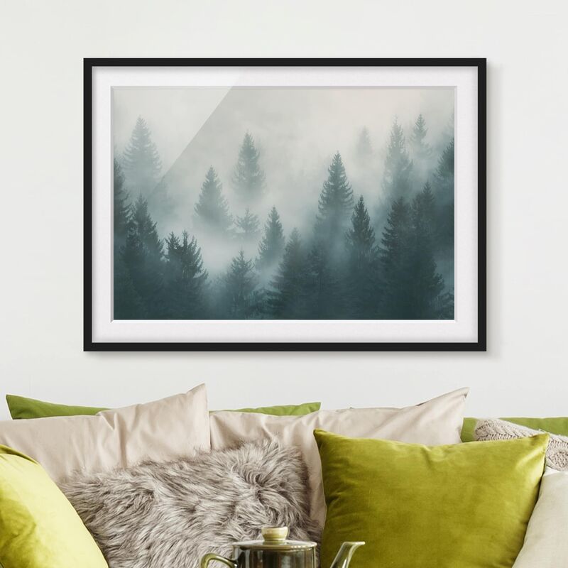 

Póster enmarcado - Coniferous Forest In Fog Dimensión LxA: 18cm x 24cm, Marco: Negro