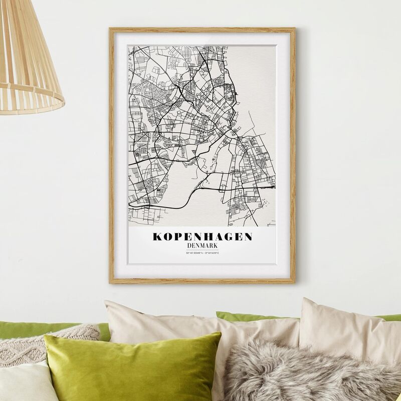 

Póster enmarcado - Copenhagen City Map - Classic Dimensión LxA: 70cm x 50cm, Marco: Roble