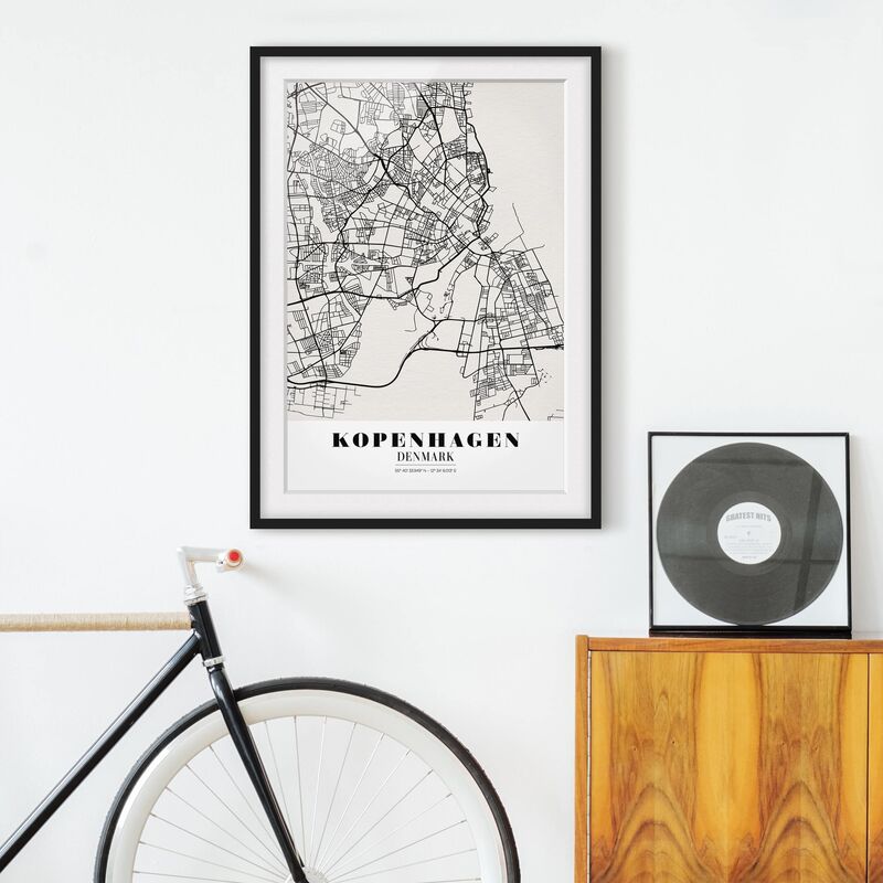 

Póster enmarcado - Copenhagen City Map - Classic Dimensión LxA: 100cm x 70cm, Marco: Negro