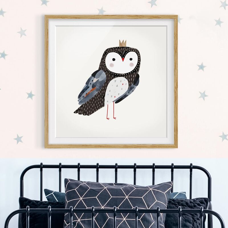 

Póster enmarcado - Crowned Owl Dark Dimensión LxA: 50cm x 50cm, Marco: Roble