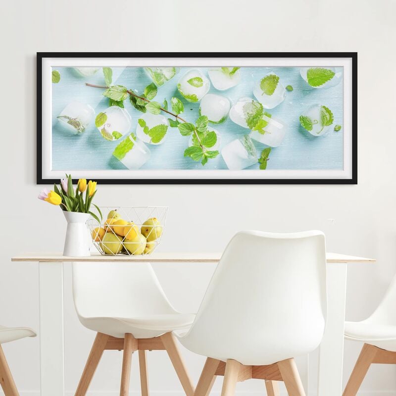 

Póster enmarcado - Cubetti Di Ghiaccio Con Foglie Di Menta Dimensión LxA: 20cm x 50cm, Marco: Negro