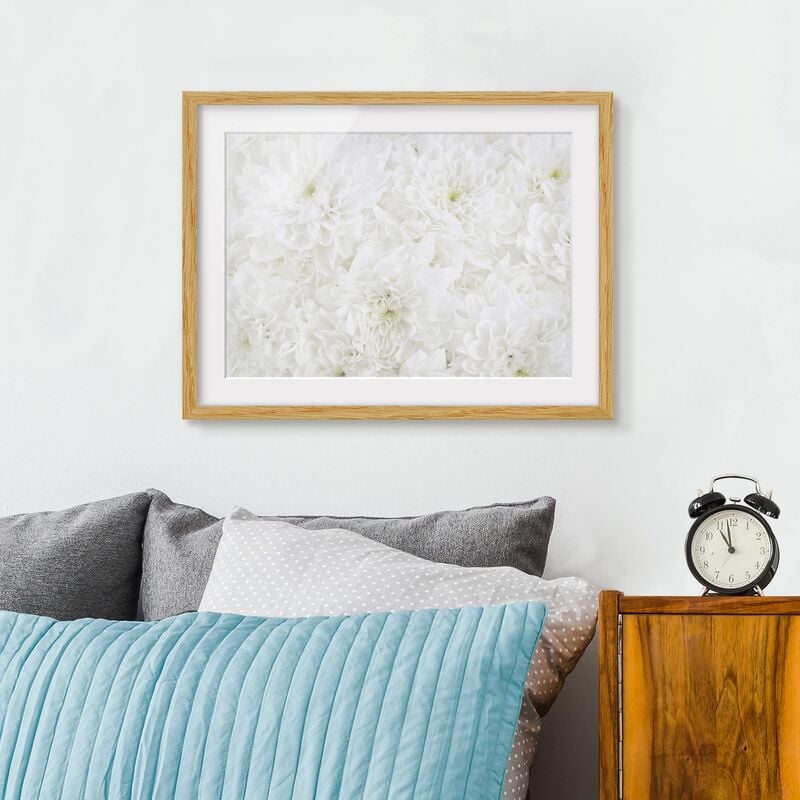 

Póster enmarcado - Dahlias Blumenmeer White Dimensión LxA: 70cm x 100cm, Marco: Roble