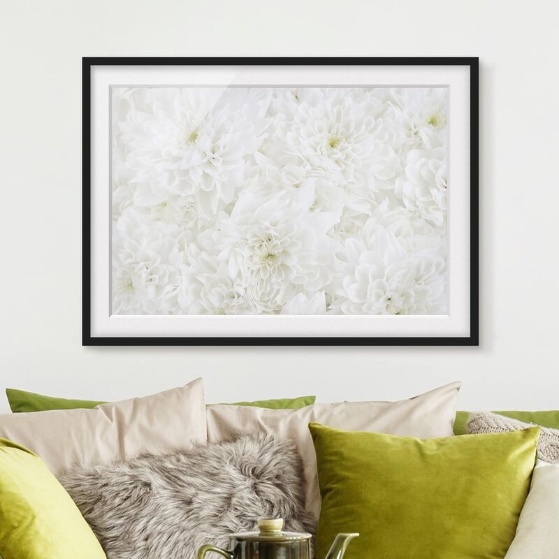 

Póster enmarcado - Dahlias Blumenmeer White Dimensión LxA: 30cm x 40cm, Marco: Negro