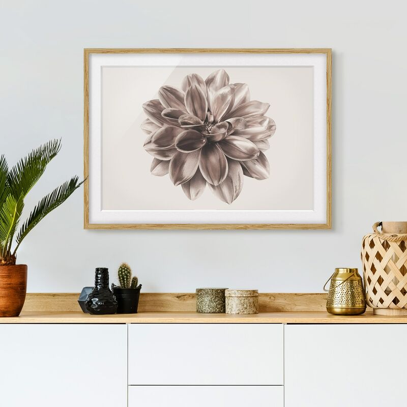 

Póster enmarcado - Dalia in bronzo metallico centrato in beige Dimensión LxA: 50cm x 70cm, Marco: Roble