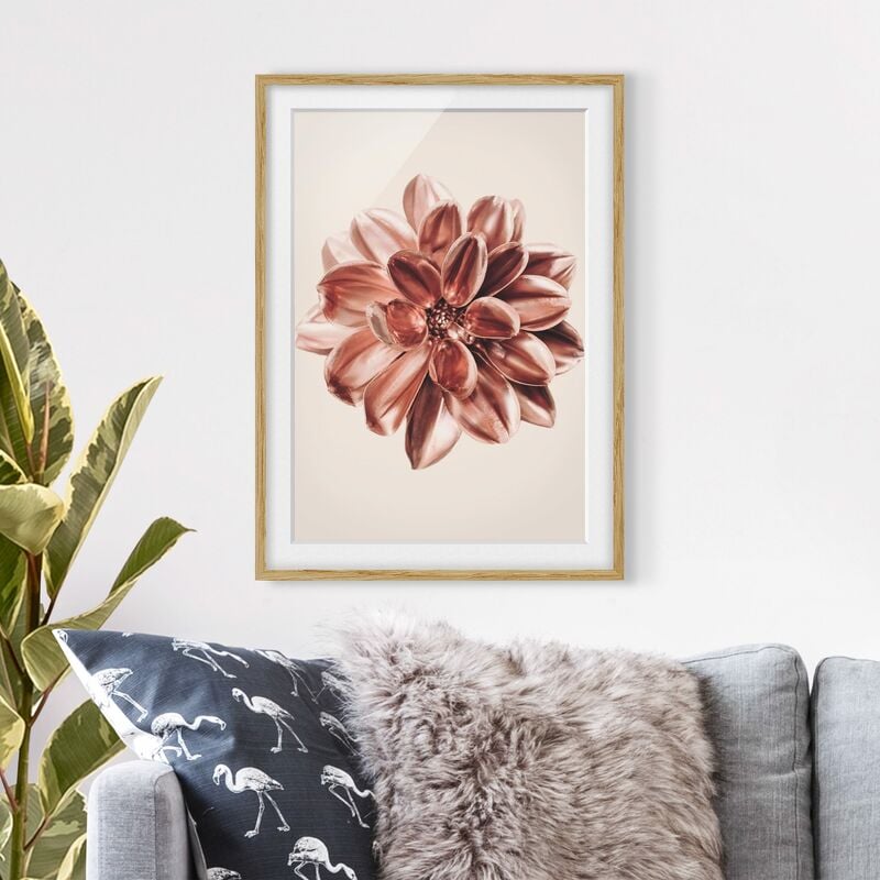 

Póster enmarcado - Dalia in oro rosa metallico Dimensión LxA: 24cm x 18cm, Marco: Roble