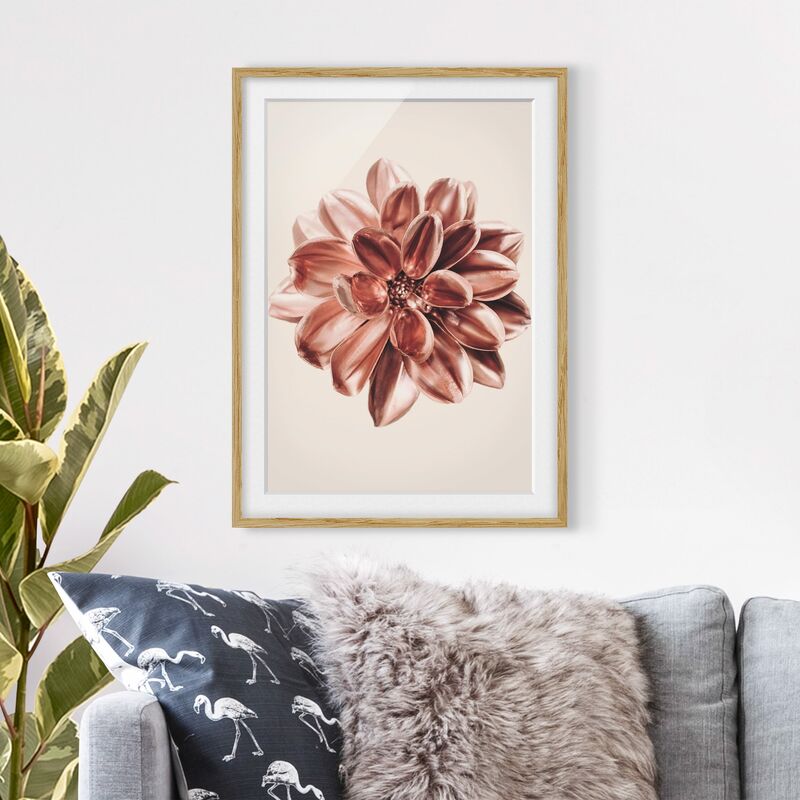 

Póster enmarcado - Dalia in oro rosa metallico Dimensión LxA: 55cm x 40cm, Marco: Roble