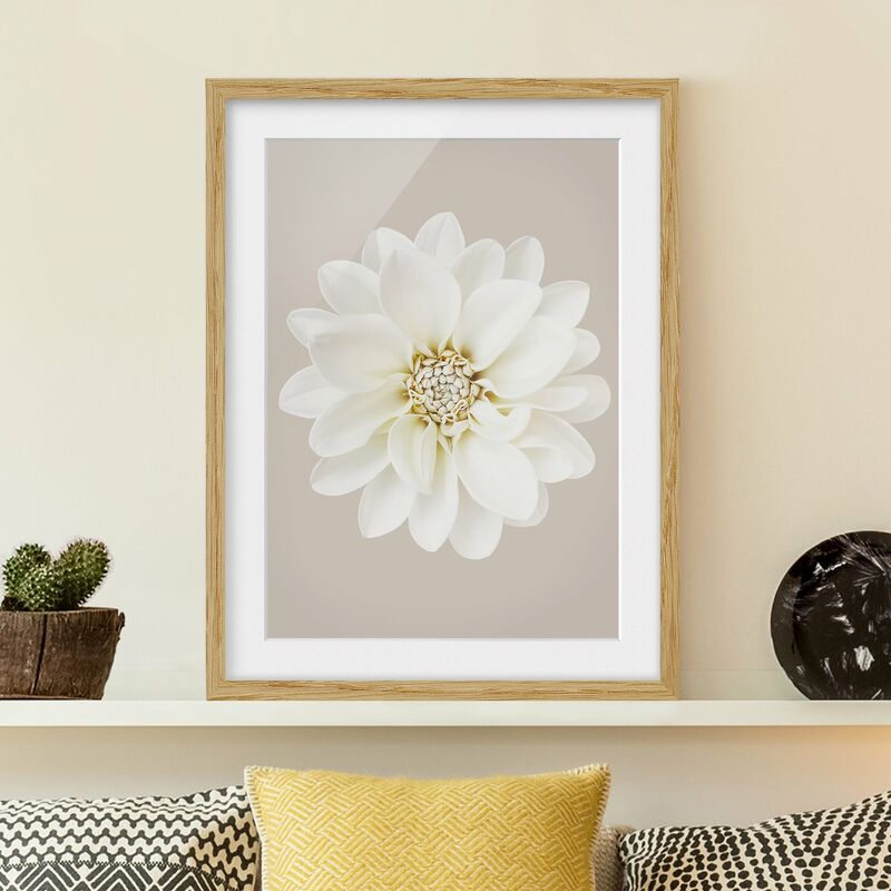 

Póster enmarcado - Dalia in pastello bianco e grigio talpa centrata Dimensión LxA: 24cm x 18cm, Marco: Roble