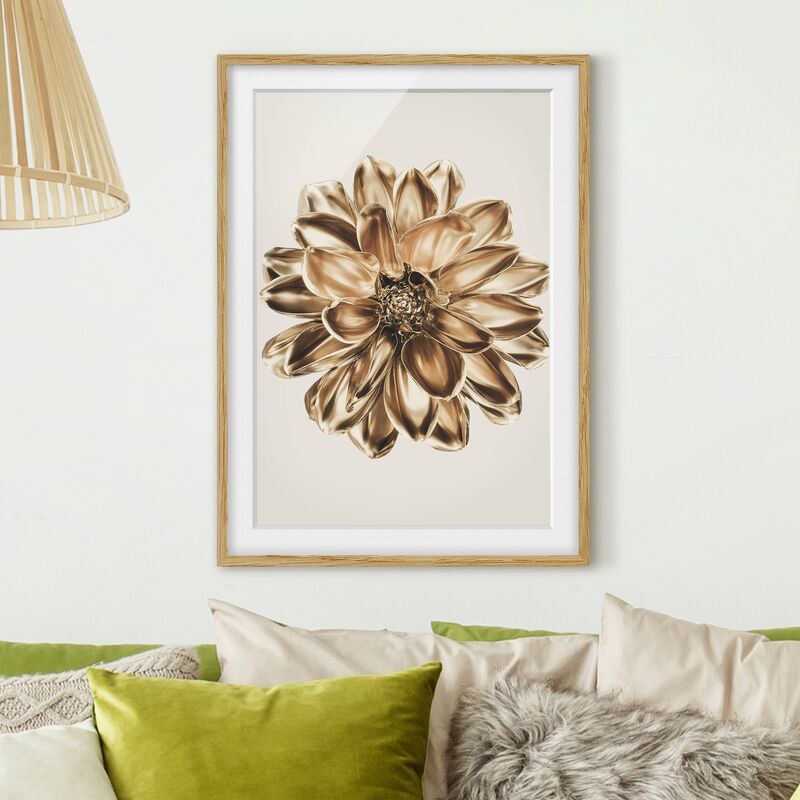 

Póster enmarcado - Dalia metallica dorata Dimensión LxA: 100cm x 70cm, Marco: Roble