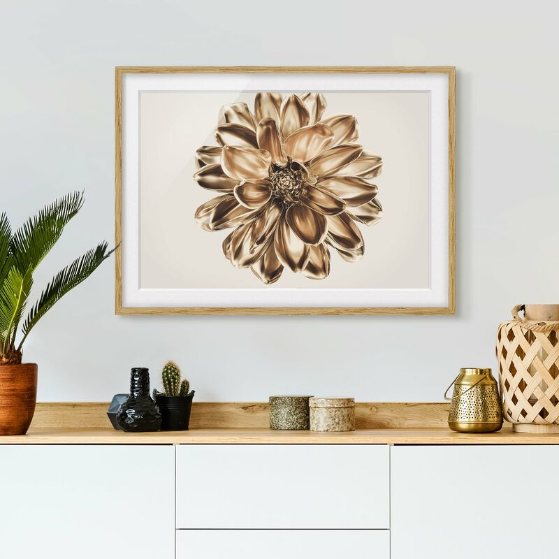 

Póster enmarcado - Dalia metallica dorata Dimensión LxA: 50cm x 70cm, Marco: Roble