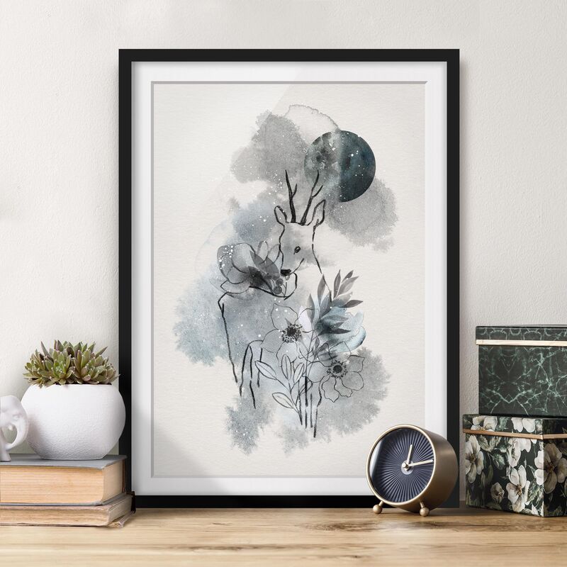 

Póster enmarcado - Deer And Moon Dimensión LxA: 100cm x 70cm, Marco: Negro