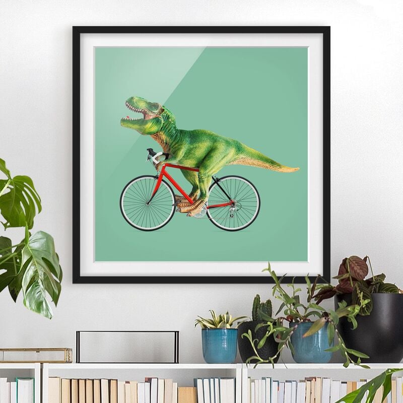 

Póster enmarcado - Dinosauro con la bicicletta Dimensión LxA: 20cm x 20cm, Marco: Negro