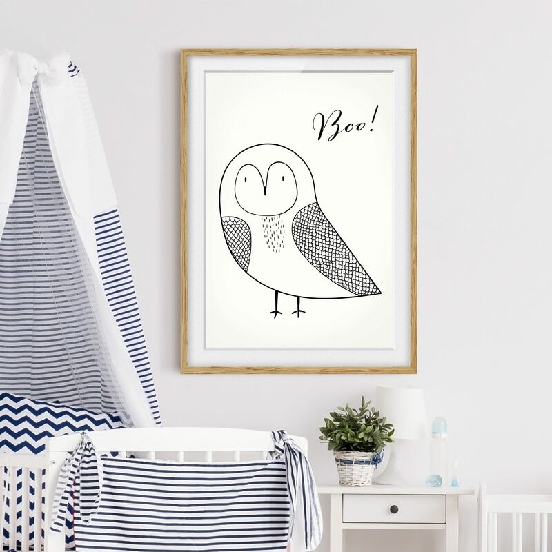 

Póster enmarcado - Disegno gufo Boo Dimensión LxA: 70cm x 50cm, Marco: Roble