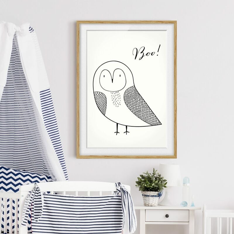 

Póster enmarcado - Disegno gufo Boo Dimensión LxA: 100cm x 70cm, Marco: Roble