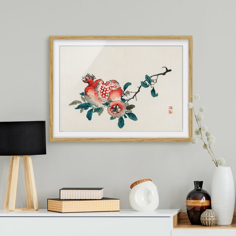 

Póster enmarcado - Disegno Melograno asiatico Vintage Dimensión LxA: 70cm x 100cm, Marco: Roble