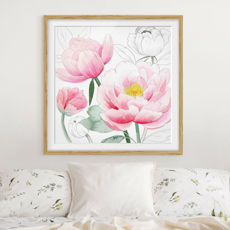 

Póster enmarcado - Disegno Pink Peony I Dimensión LxA: 70cm x 70cm, Marco: Roble