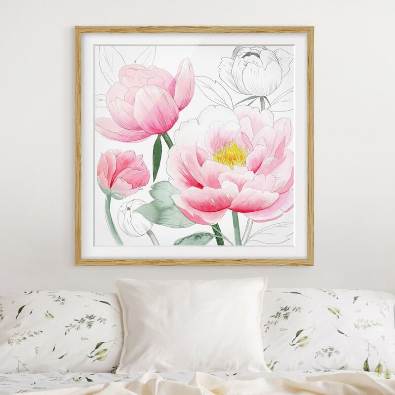 

Póster enmarcado - Disegno Pink Peony I Dimensión LxA: 20cm x 20cm, Marco: Roble