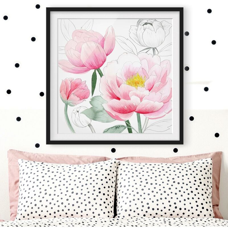 

Póster enmarcado - Disegno Pink Peony I Dimensión LxA: 70cm x 70cm, Marco: Negro