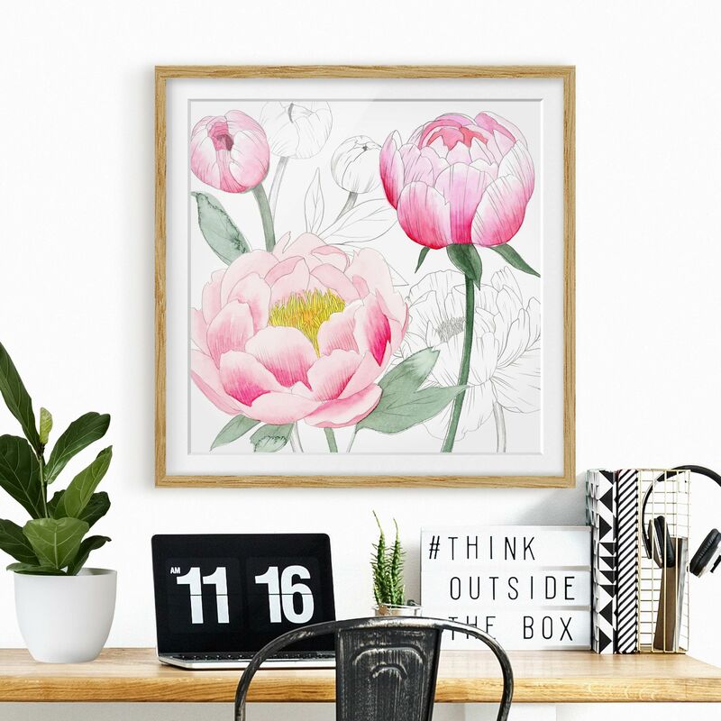 

Póster enmarcado - Disegno Pink Peony II Dimensión LxA: 50cm x 50cm, Marco: Roble