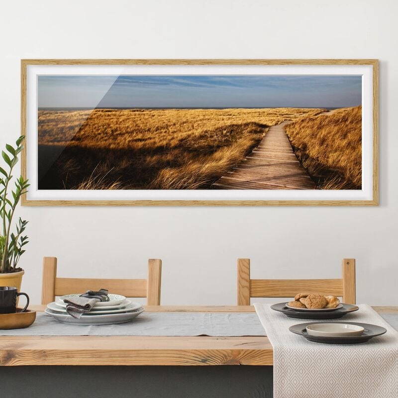 

Póster enmarcado - Dünenweg Sull'Isola Di Sylt Dimensión LxA: 50cm x 130cm, Marco: Roble