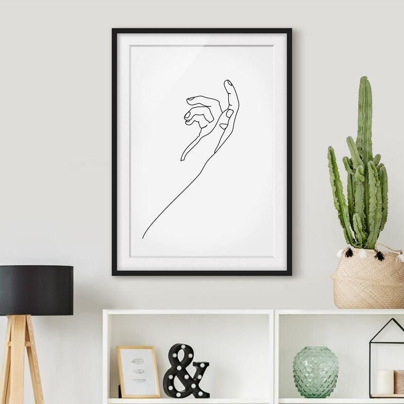 

Póster enmarcado - Domanda mano Line Art Dimensión LxA: 70cm x 50cm, Marco: Negro