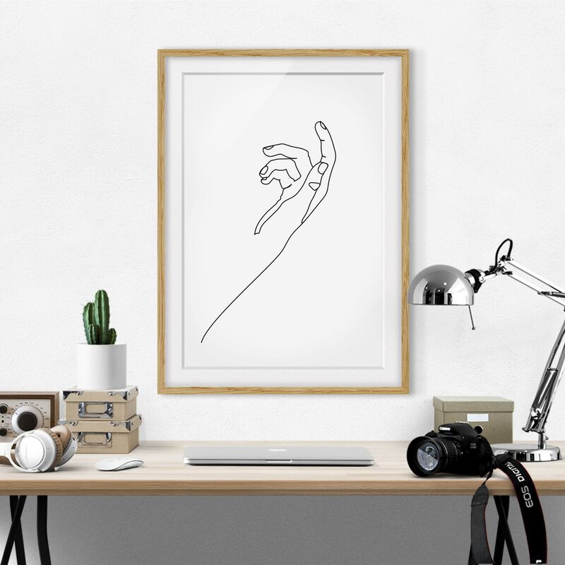 

Póster enmarcado - Domanda mano Line Art Dimensión LxA: 24cm x 18cm, Marco: Roble