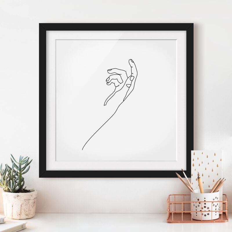 

Póster enmarcado - Domanda mano Line Art Dimensión LxA: 70cm x 70cm, Marco: Negro