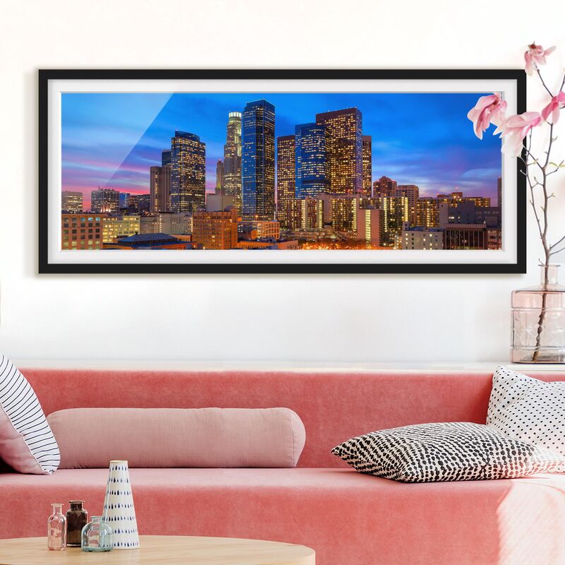 

Póster enmarcado - Downtown Di Los Angeles Dimensión LxA: 30cm x 75cm, Marco: Negro
