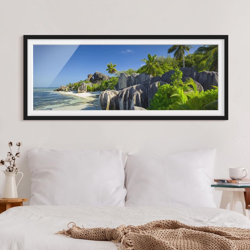 

Póster enmarcado - Dream Beach Seychelles Dimensión LxA: 20cm x 50cm, Marco: Negro