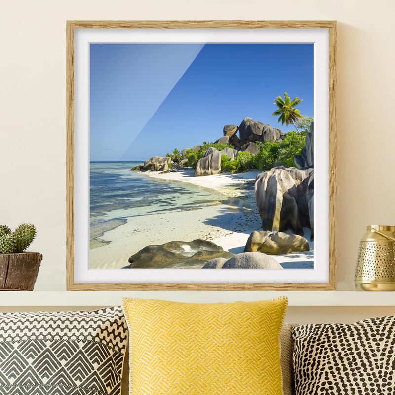 

Póster enmarcado - Dream Beach Seychelles Dimensión LxA: 20cm x 20cm, Marco: Roble
