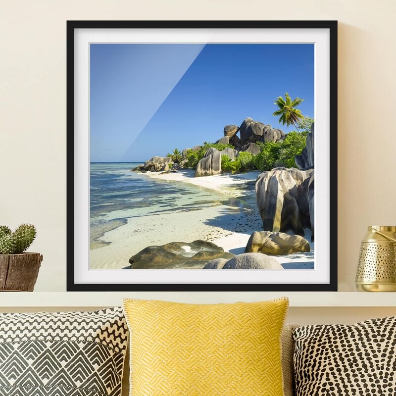 

Póster enmarcado - Dream Beach Seychelles Dimensión LxA: 20cm x 20cm, Marco: Negro
