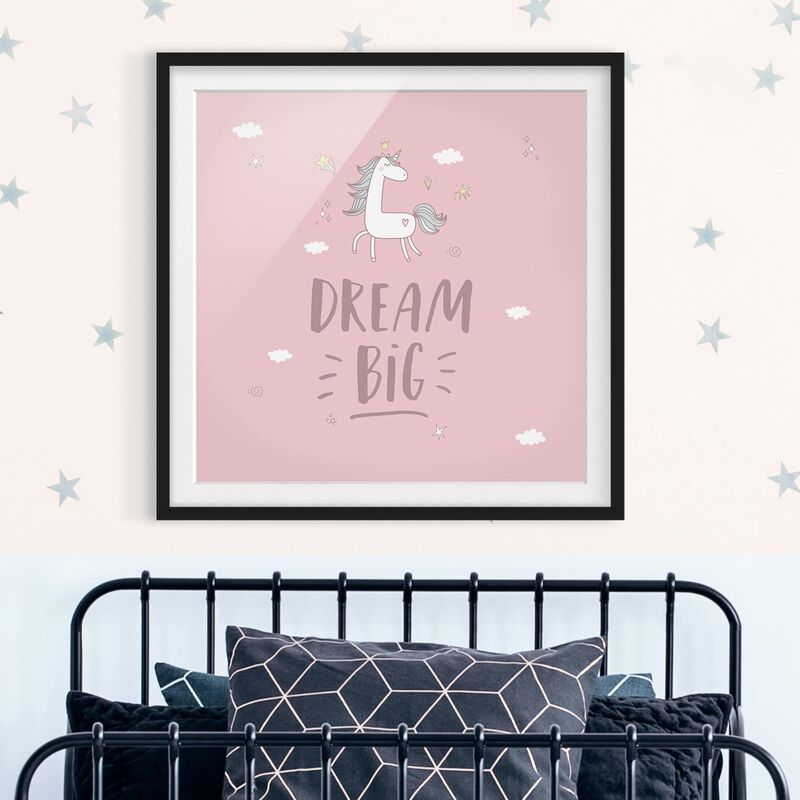 

Póster enmarcado - Dream Big Unicorn Dimensión LxA: 70cm x 70cm, Marco: Negro