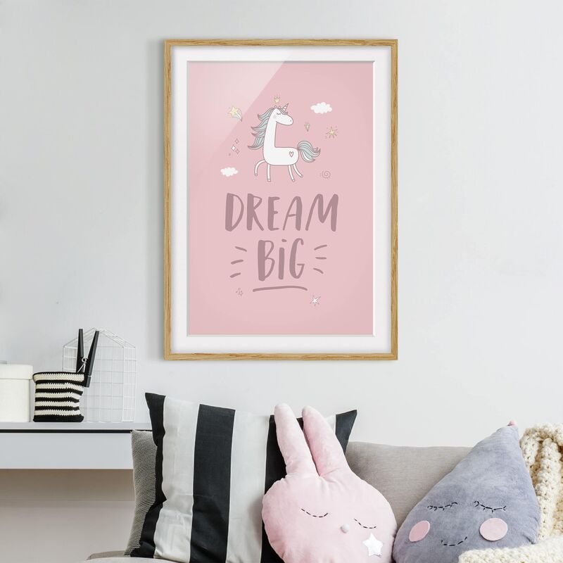 

Póster enmarcado - Dream Big Unicorn Dimensión LxA: 24cm x 18cm, Marco: Roble