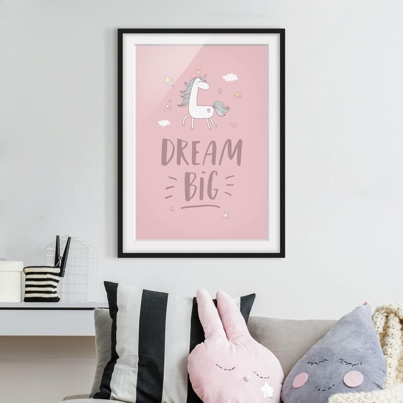 

Póster enmarcado - Dream Big Unicorn Dimensión LxA: 24cm x 18cm, Marco: Negro