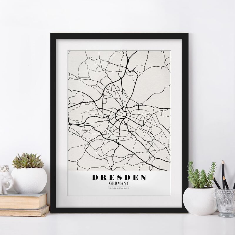 

Póster enmarcado - Dresden City Map - Classic Dimensión LxA: 70cm x 50cm, Marco: Negro