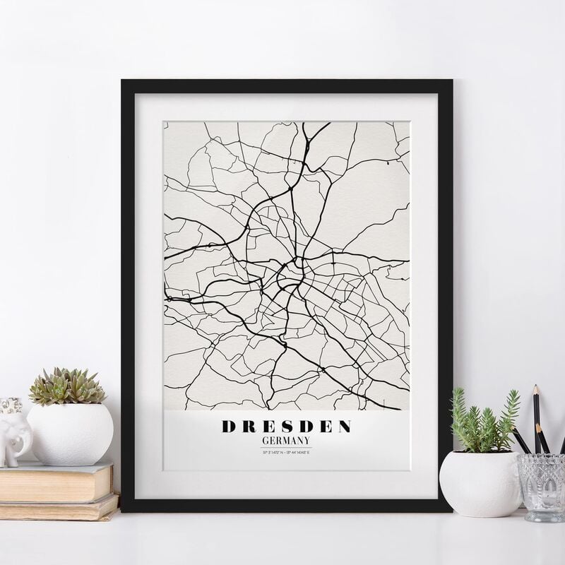 

Póster enmarcado - Dresden City Map - Classic Dimensión LxA: 100cm x 70cm, Marco: Negro