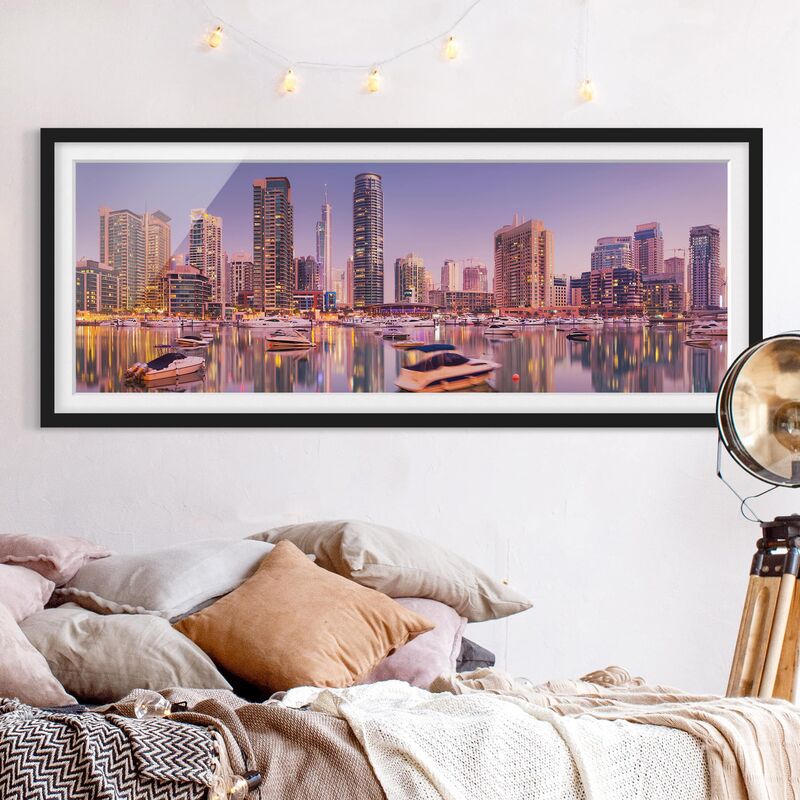 

Póster enmarcado - Dubai Skyline E Marina Dimensión LxA: 20cm x 50cm, Marco: Negro