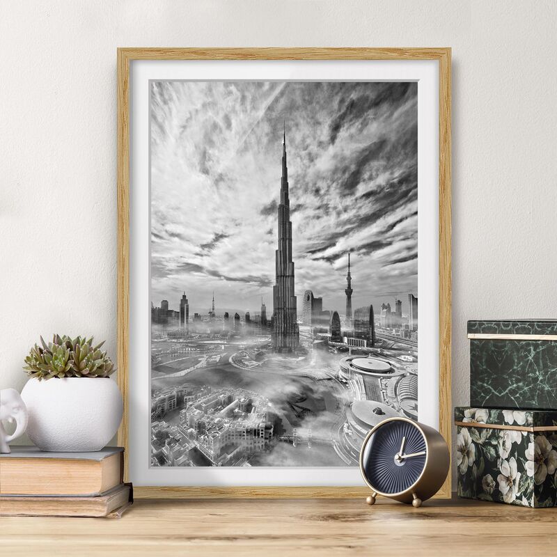 

Póster enmarcado - Dubai Super Skyline Dimensión LxA: 100cm x 70cm, Marco: Roble