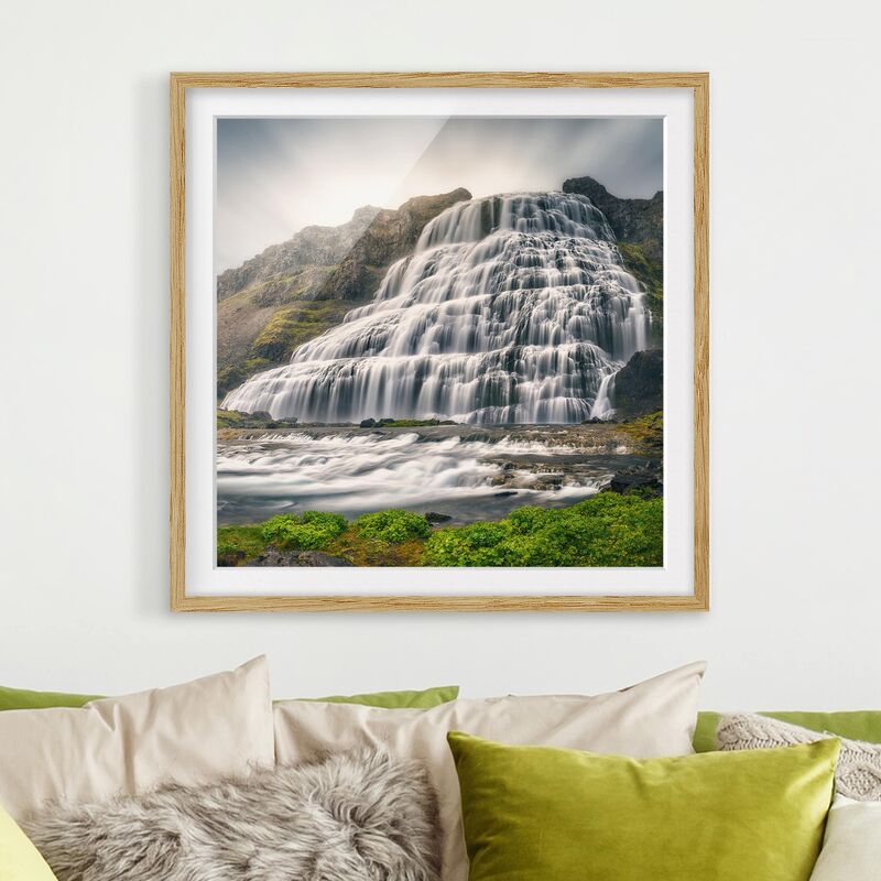 

Póster enmarcado - Dynjandi Waterfall Dimensión LxA: 20cm x 20cm, Marco: Roble
